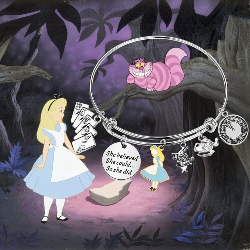 Inspirational Stainless Steel Alice She Believed She Could Bracelet Gift for Wom - Picture 6 of 6